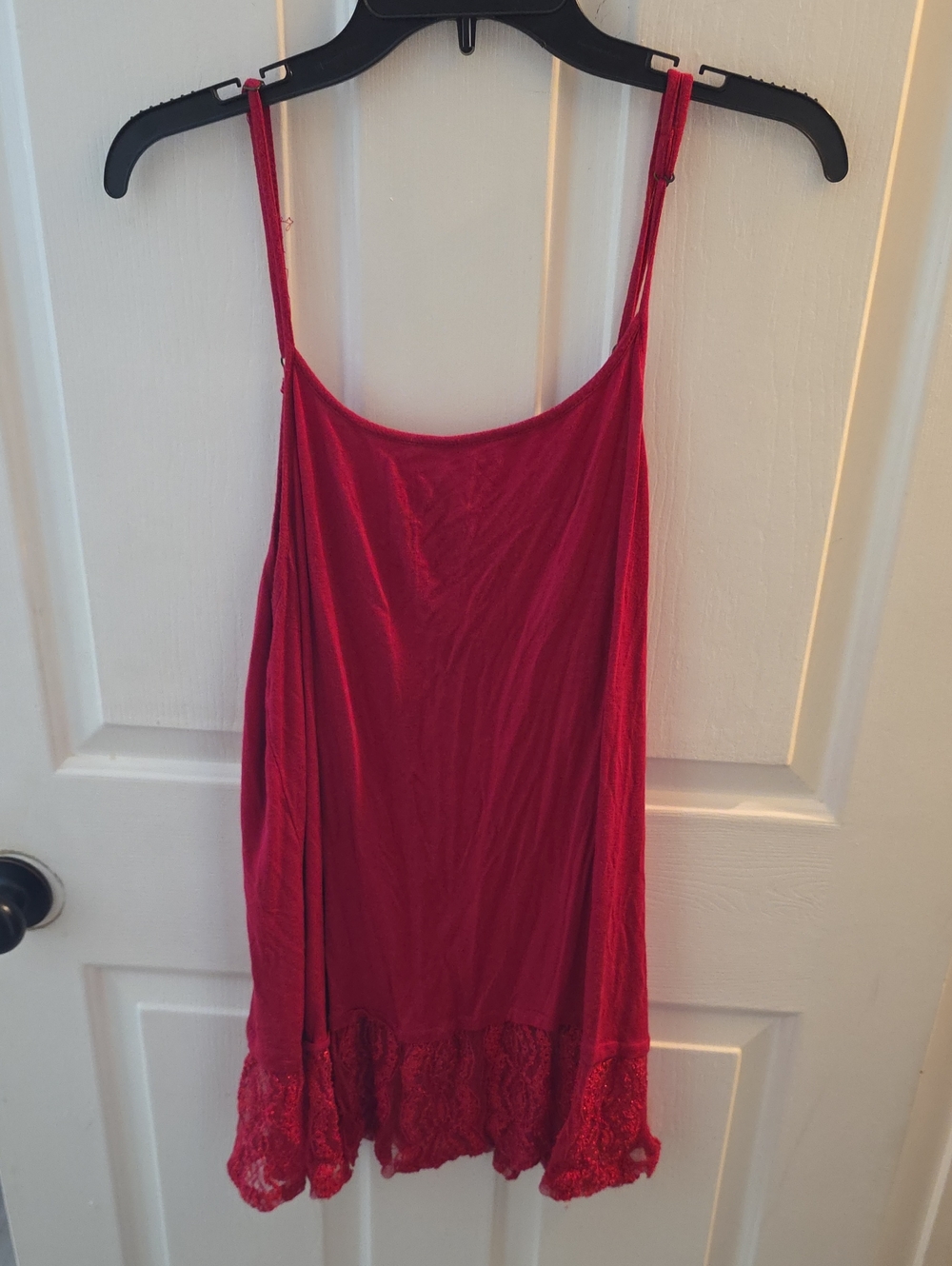 Red Lace-Hem Slip with Adjustable Spaghetti Straps